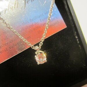 VANDERBILT JEWEL faux diamond solitaire necklace VINTAGE Orig Box